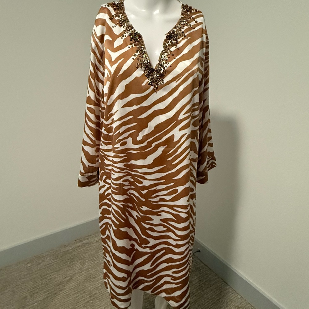 Dennis Basso Brown and White Animal Print Dress